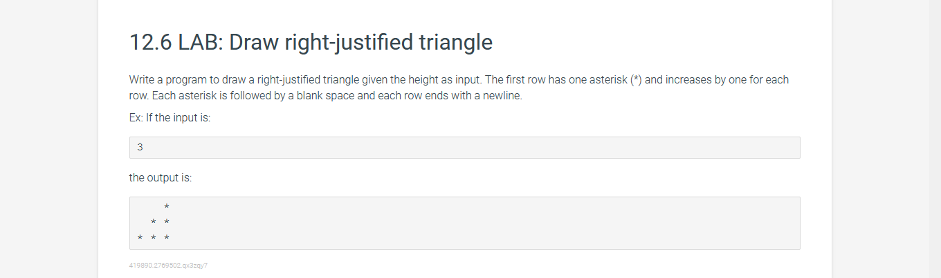 Solved 12.6 LAB: Draw right-justified triangle Write a | Chegg.com