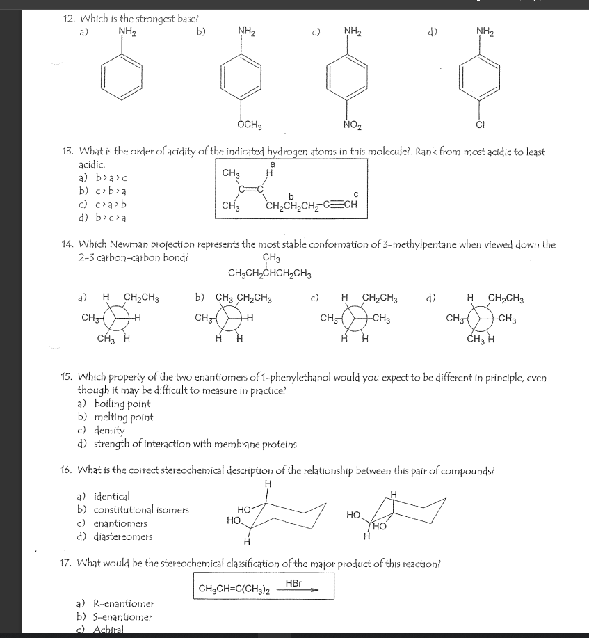 Solved 12. Which is the strongest base? a) NH2 b) NH2 NH2 d) | Chegg.com