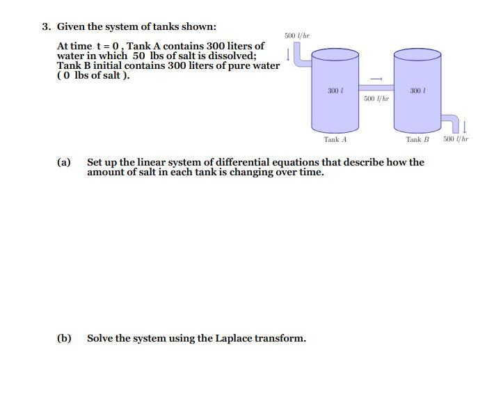 Solved 3. Given the system of tanks shown: At time t=0, Tank | Chegg.com