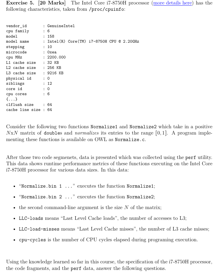 Solved Exercise 5. [20 Marks] The Intel Core i7-8750H | Chegg.com