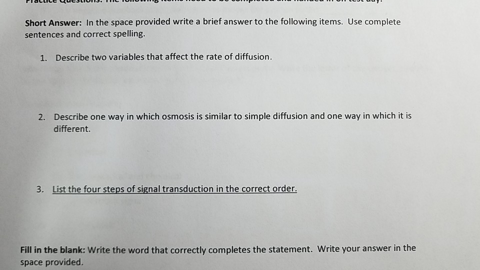 Solved Short Answer: In the space provided write a brief | Chegg.com