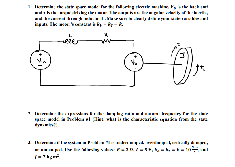 Solved 1. Determine The State Space Model For The Following | Chegg.com