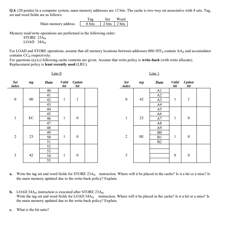 Solved Q.4. (20 points) In a computer system, main memory | Chegg.com