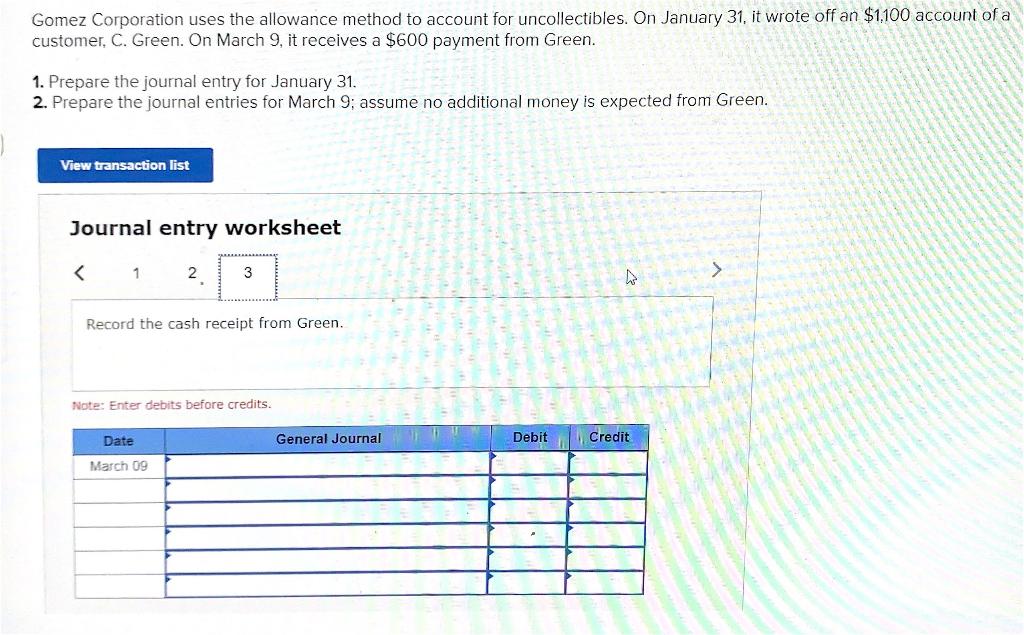 Solved Gomez Corporation uses the allowance method to | Chegg.com