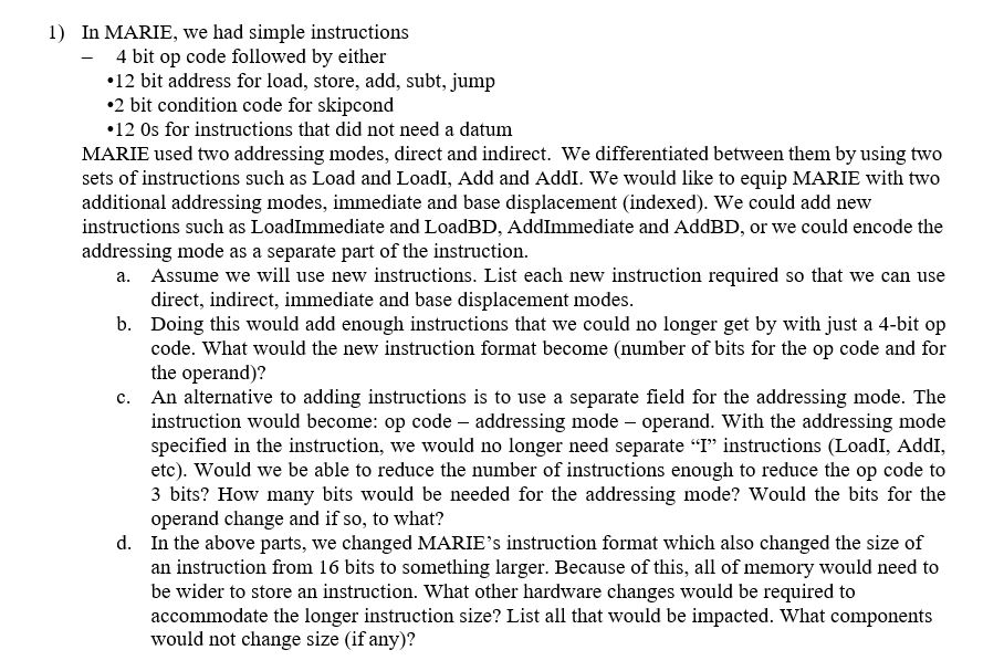 MARIE Instruction Format . . Each instruction | Chegg.com
