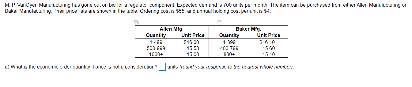 Solved a) What is the economic order quantity? b) Which | Chegg.com