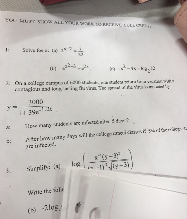 Solved YOU MUST SHOW ALL YOUR WORK TO RECEIVE FULL CREDIT 1 | Chegg.com