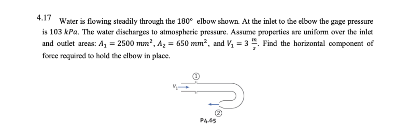 Solved 4.17 Water is flowing steadily through the 180° elbow | Chegg.com