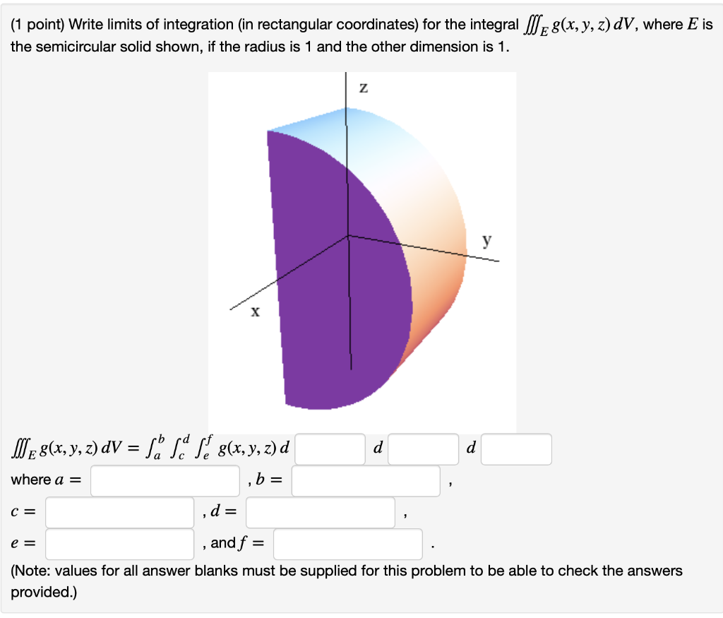 Solved (1 point) Write limits of integration (in rectangular | Chegg.com