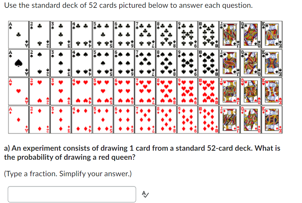 Solved Use the standard deck of 52 cards pictured below to