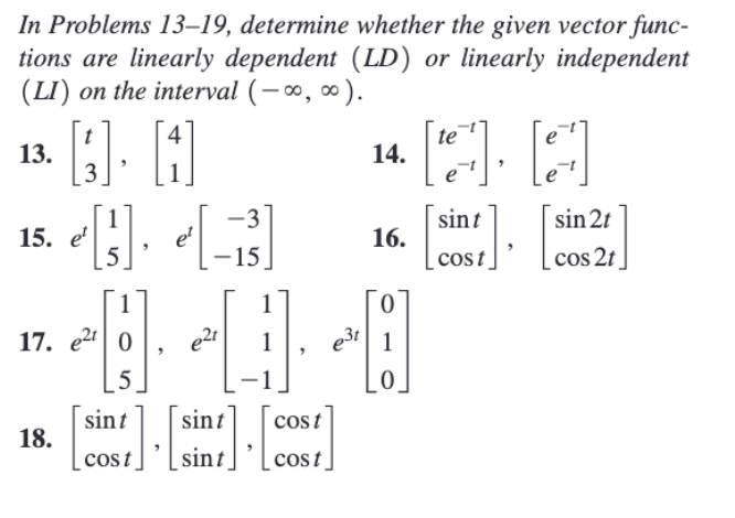 Solved In Problems 13-19, determine whether the given vector | Chegg.com