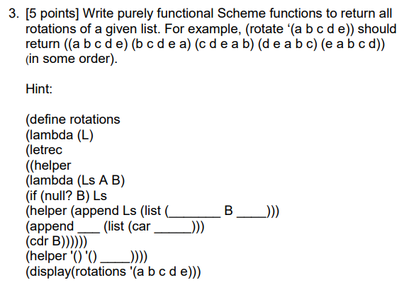 Solved 3. [5 points] Write purely functional Scheme | Chegg.com