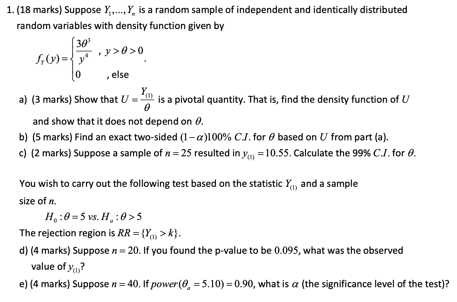 1 18 Marks Suppose Y Y Is A Random Sample Chegg Com