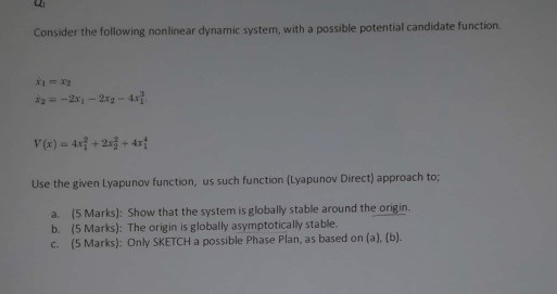 Solved Consider the following nonlinear dynamic system, with | Chegg.com