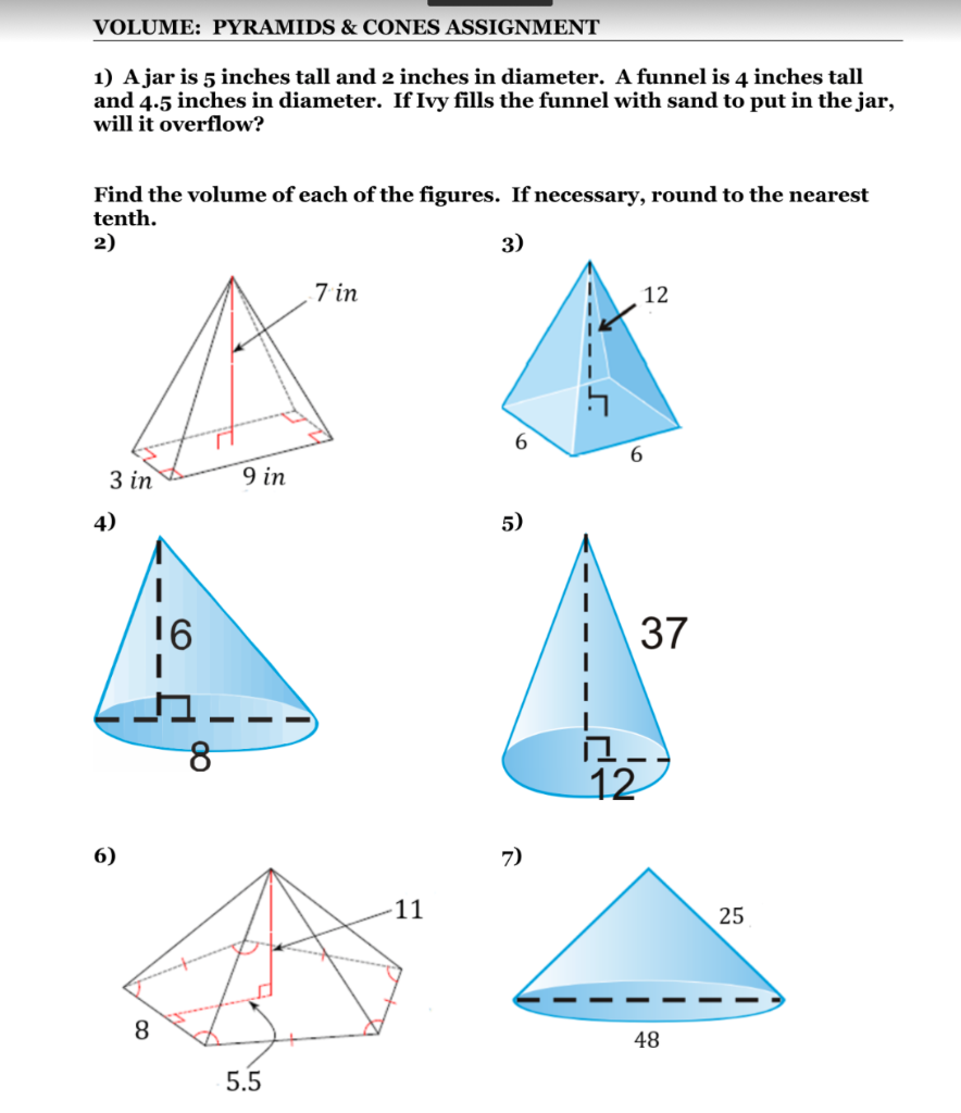 Solved VOLUME: PYRAMIDS & CONES ASSIGNMENT 20) A jar is 20  Chegg.com Regarding Volume Of Pyramids Worksheet