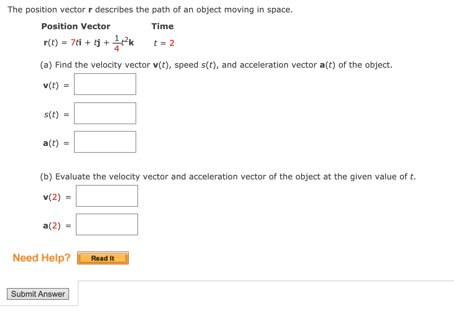 Solved The position vector r describes the path of an object
