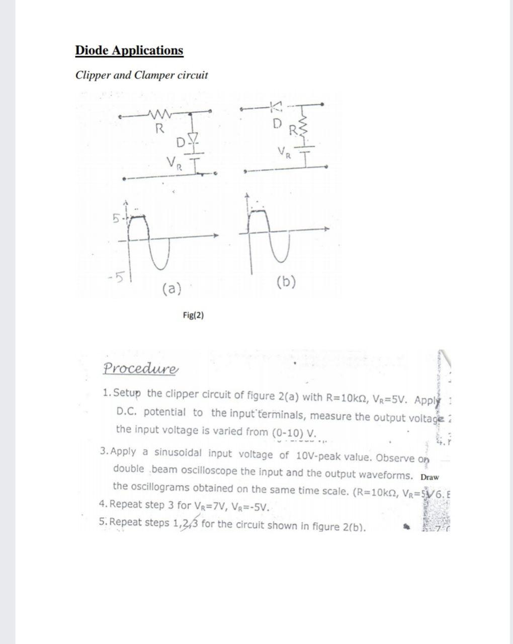 Solved Diode Applications Clipper and Clamper circuit W R