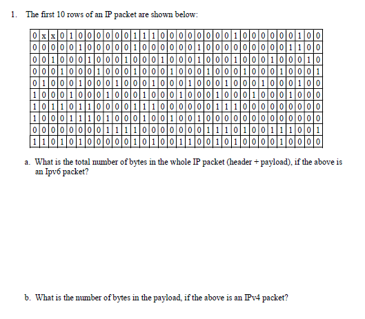 Solved 1. The first 10 rows of an IP packet are shown below: | Chegg.com