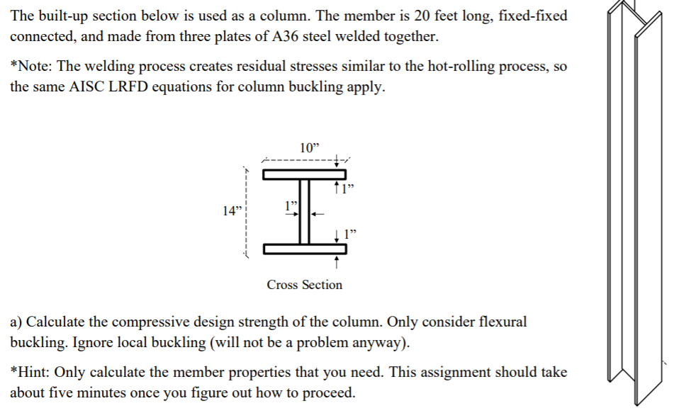 Solved The built-up section below is used as a column. The | Chegg.com