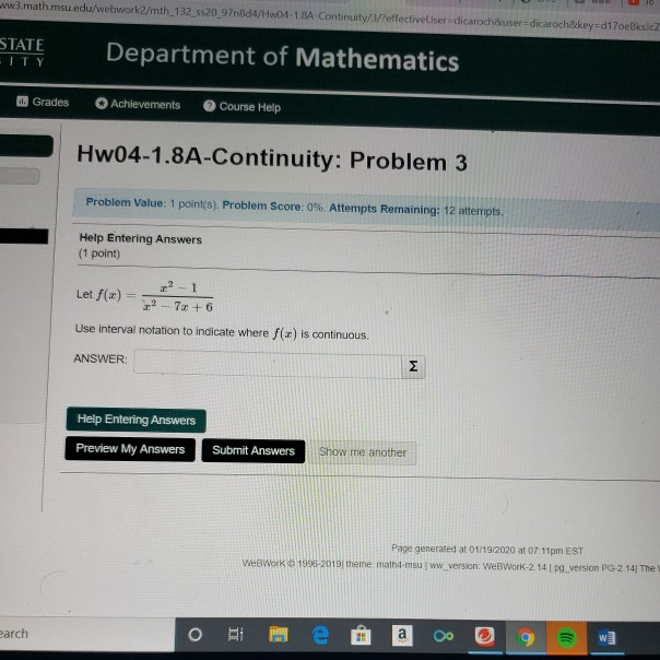 Solved Www.math.msu.edu/webwork/mth 132 S 20 97n3d4/04-18 | Chegg.com