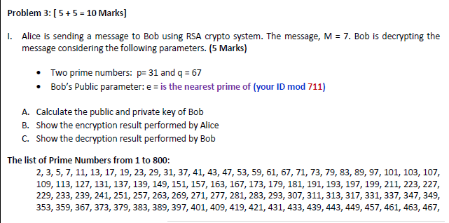 Solved Problem 3:(5+5 = 10 Marks] 1. Alice Is Sending A | Chegg.com