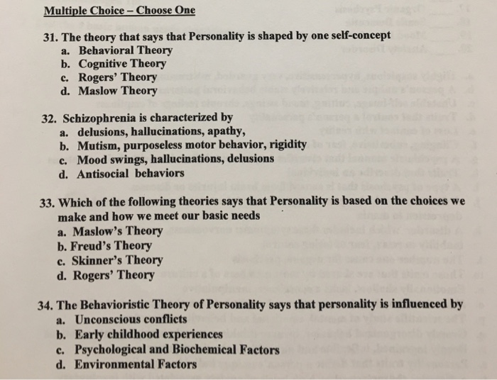 Solved Multiple Choice Choose One 31. The theory that says