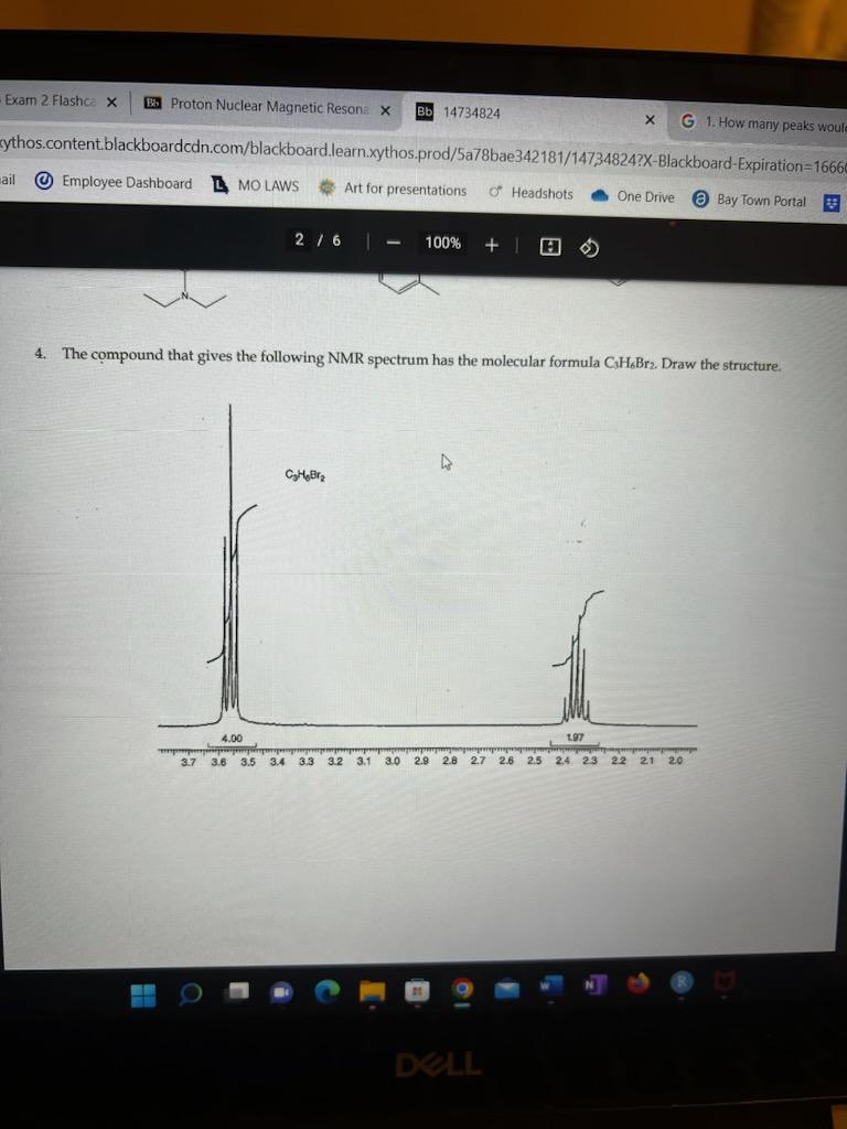 4. The compound that gives the following NMR spectrum has the molecular formula \( \mathrm{C}_{3} \mathrm{H}_{6} \mathrm{Br}_