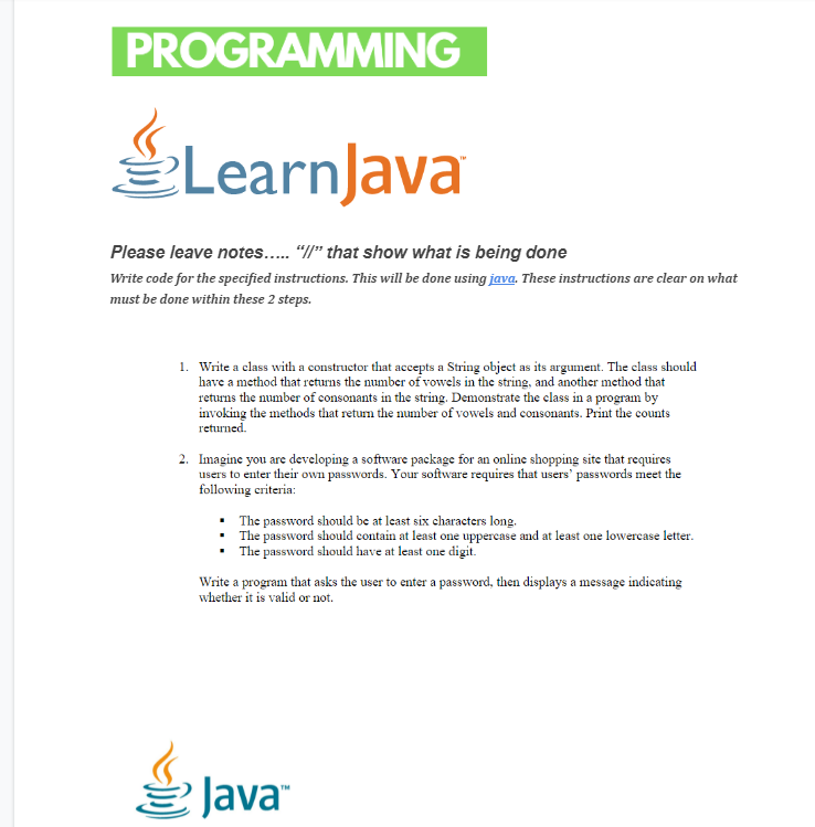 Solved PROGRAMMING Learnjava Please leave notes..... 