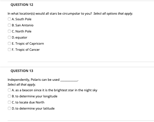 Solved QUESTION 12 In what location(s) would all stars be | Chegg.com