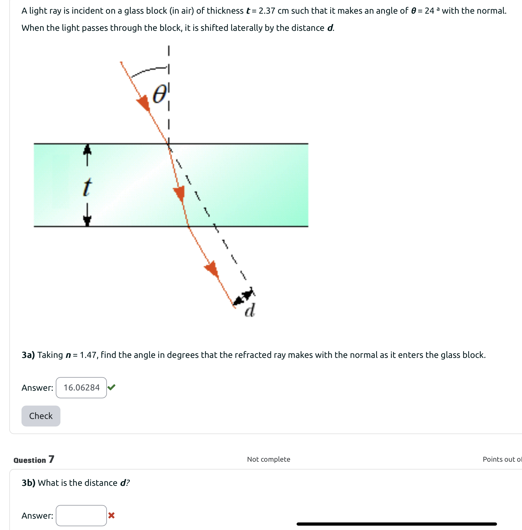 Solved A light ray is incident on a glass block (in air) of | Chegg.com