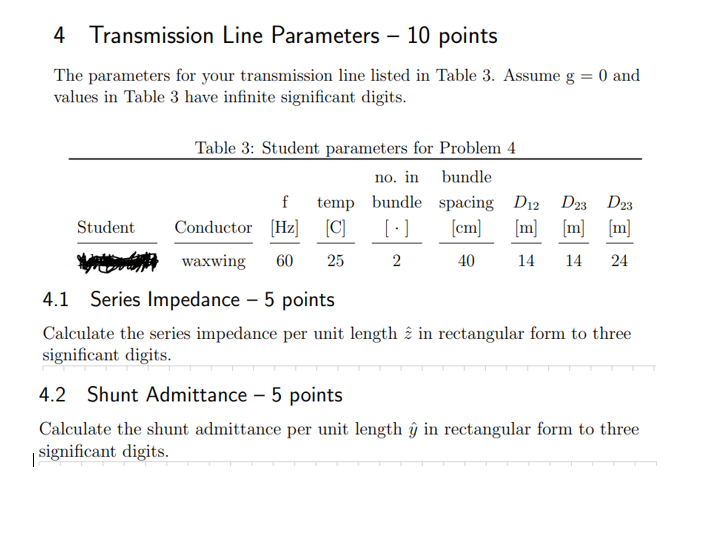 Solved 4 Transmission Line Parameters – 10 points The | Chegg.com