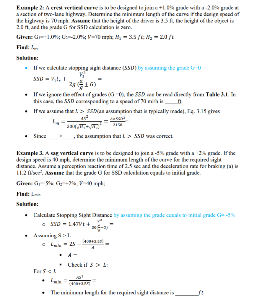 Solved Example 2: A crest vertical curve is to be designed | Chegg.com