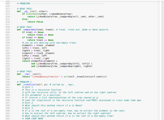 # PROBLEM 1. def _tree2list(self, p): # called by | Chegg.com
