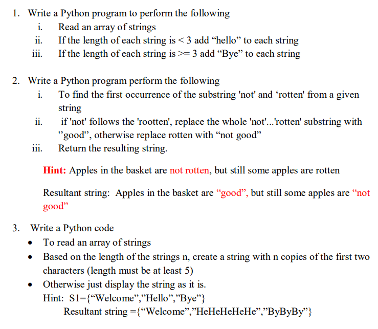 Solved 1. Write a Python program to perform the following i. | Chegg.com