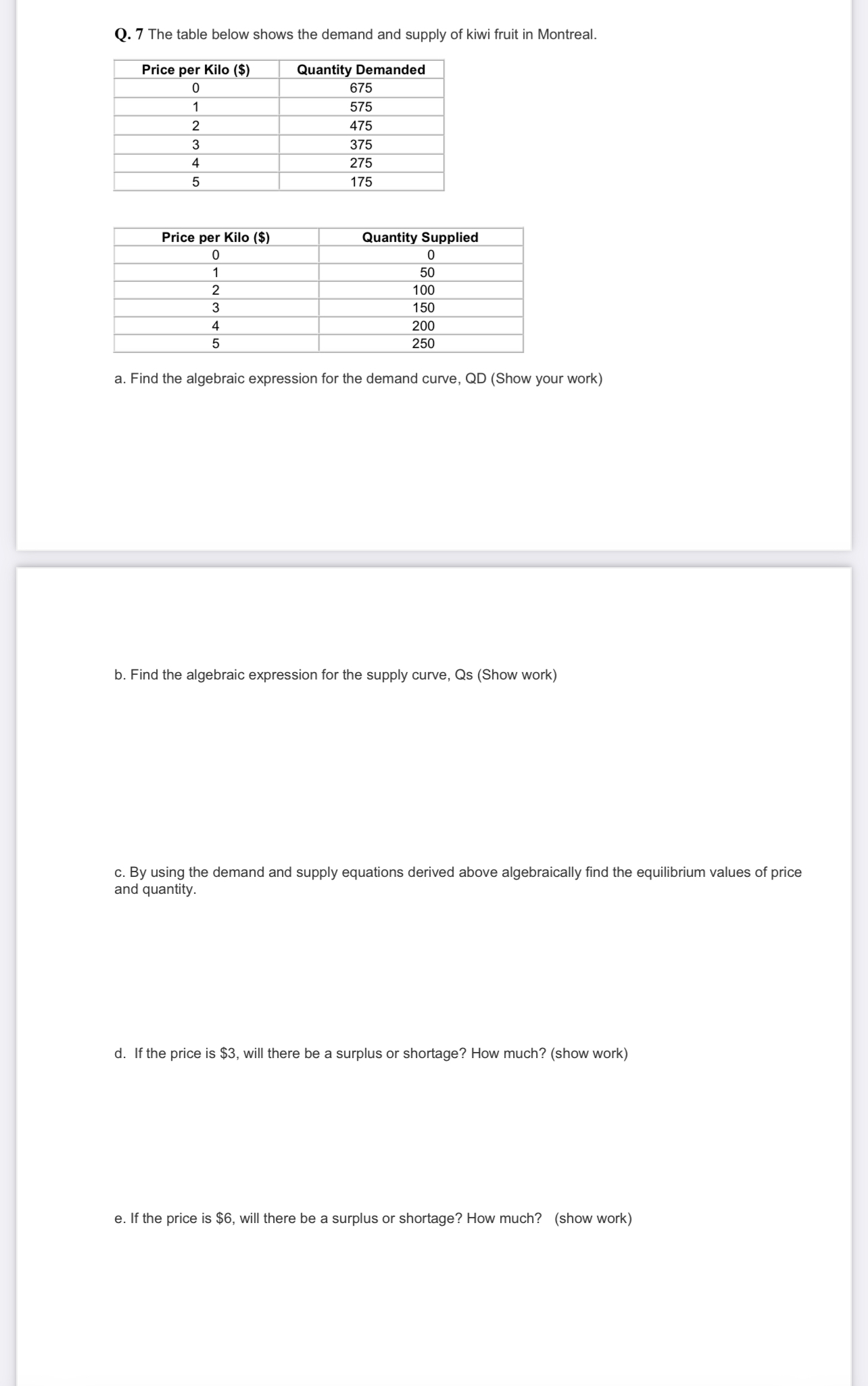 Solved Q. 7 The Table Below Shows The Demand And Supply Of | Chegg.com