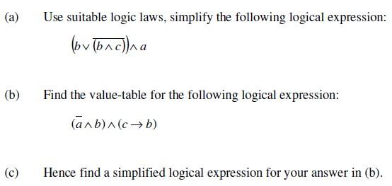 Solved (a) (b) (c) Use Suitable Logic Laws, Simplify The | Chegg.com