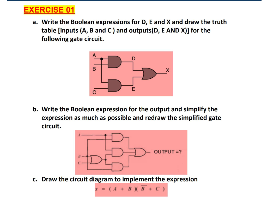Solved EXERCISE 18 a. Write the Boolean expressions for D, E