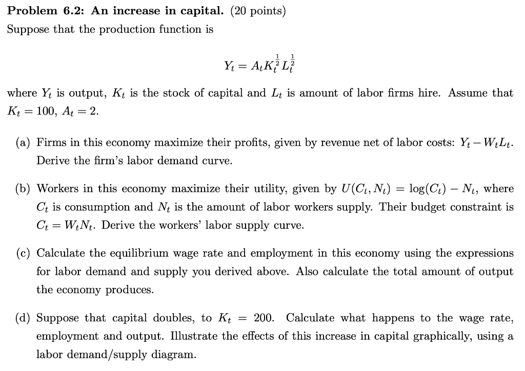 Problem 6.2: An increase in capital. (20 points) | Chegg.com