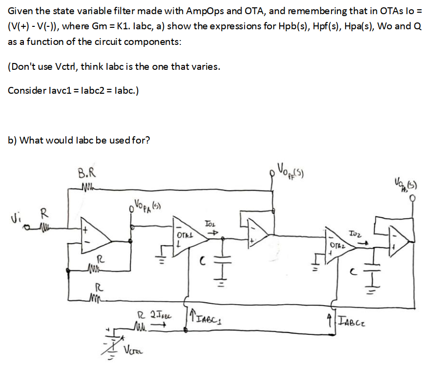Given the state variable filter made with AmpOps and | Chegg.com