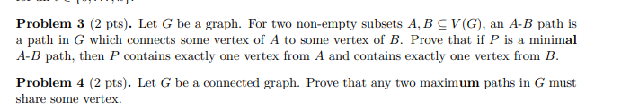 Solved Problem 3 (2 pts). Let G be a graph. For two | Chegg.com