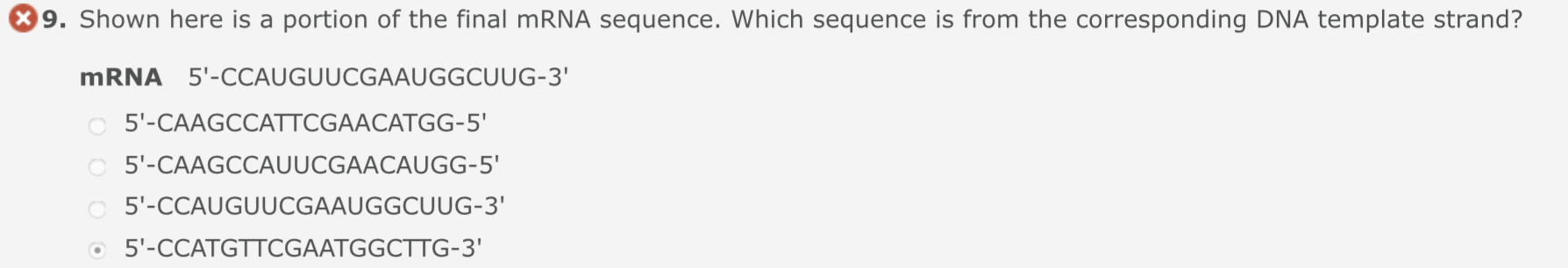 Solved X 9. Shown here is a portion of the final mRNA | Chegg.com