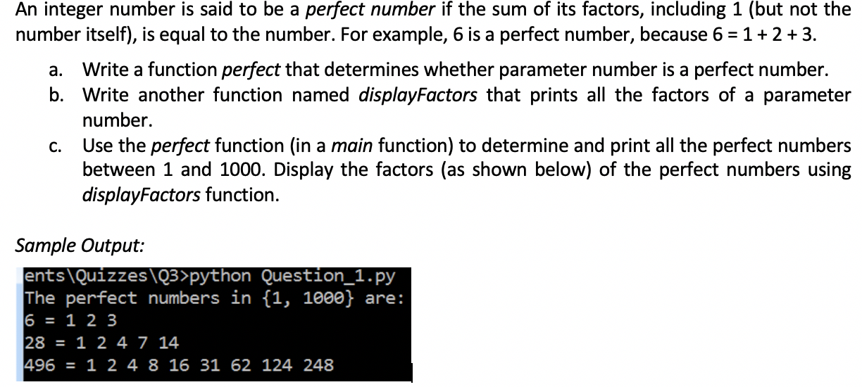 Solved An integer number is said to be a perfect number if | Chegg.com