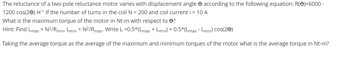 Solved The reluctance of a two-pole reluctance motor varies | Chegg.com