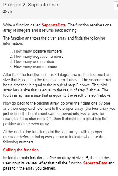 Solved Problem 2. Separate Data 20 pts Write a function | Chegg.com