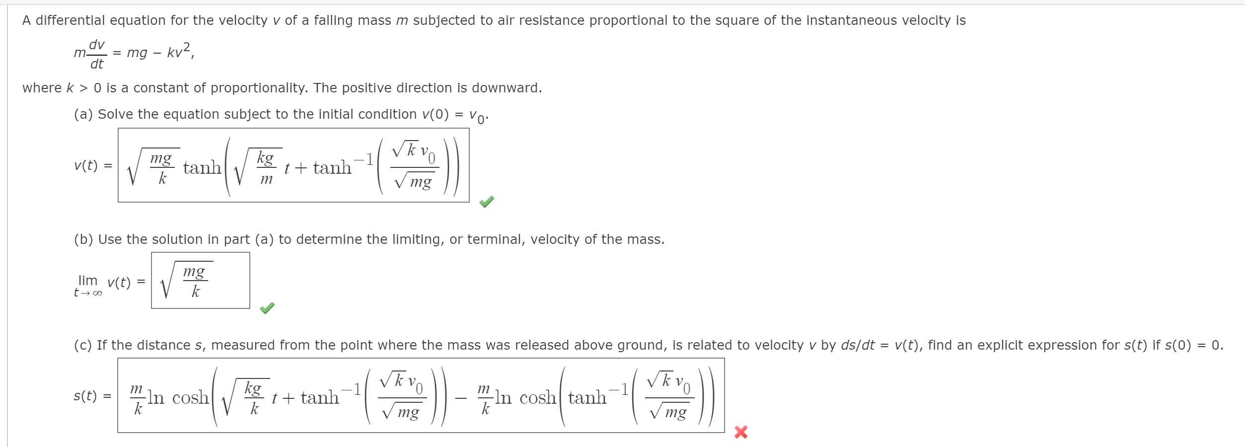 Solved A differential equation for the velocity v of a | Chegg.com