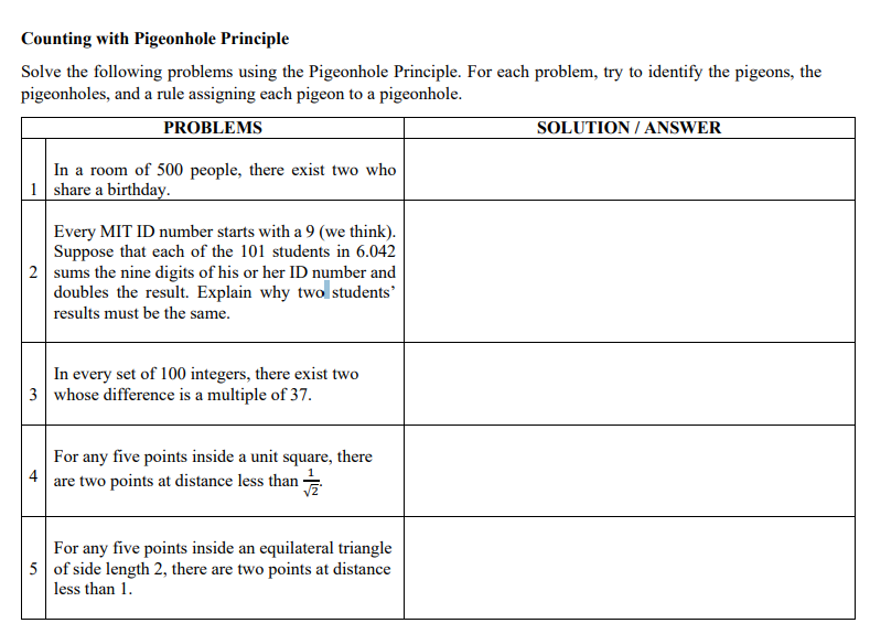 Solved Counting with Pigeonhole Principle Solve the