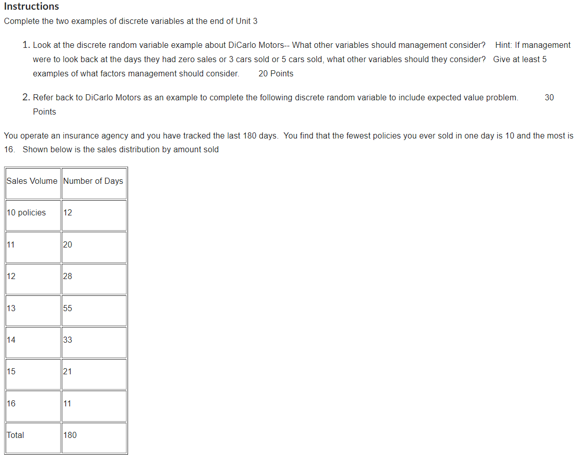 Solved Instructions Complete the two examples of discrete | Chegg.com