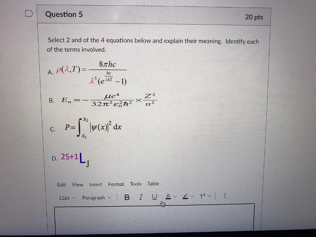 Solved Question 5 20 pts Select 2 and of the 4 equations | Chegg.com