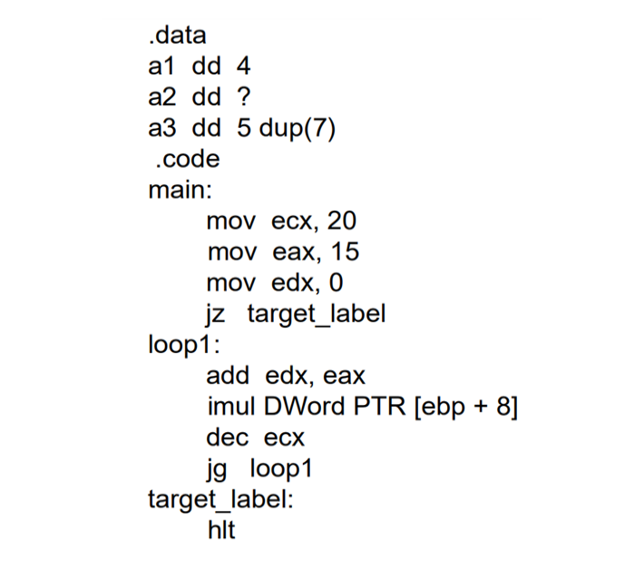 Solved .dataa1 ﻿dd 4a2 ﻿dd?a3 ﻿dd 5 ﻿dup(7).codemain:mov | Chegg.com