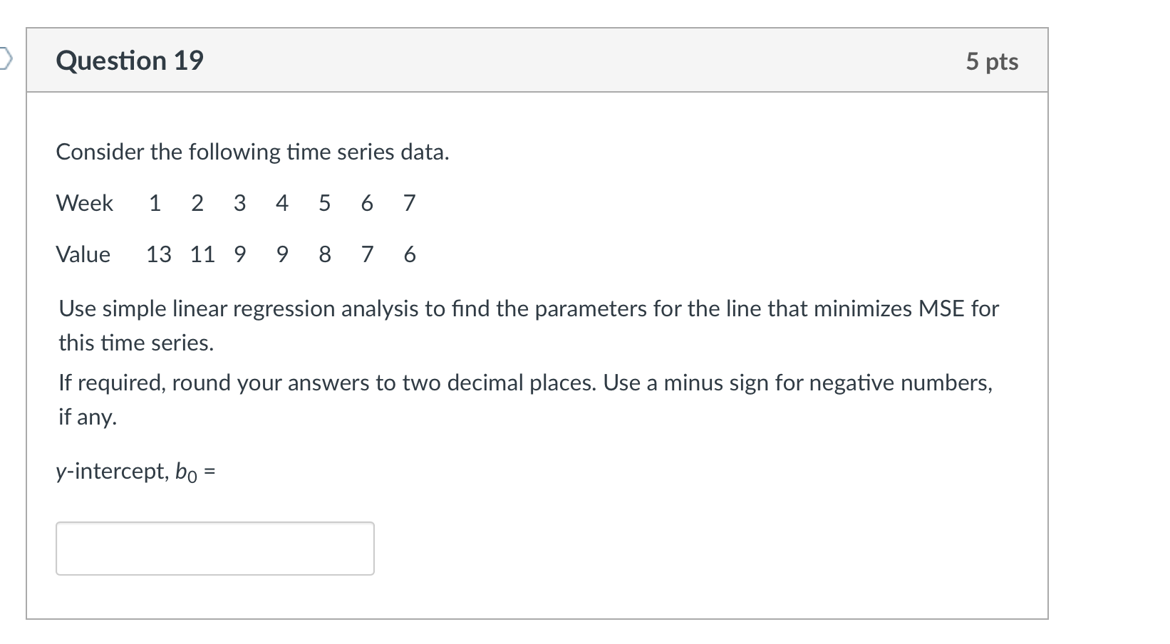 Solved Question 19 5 pts Consider the following time series | Chegg.com